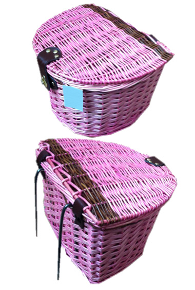 Wicker Bike Basket with Lid Pink